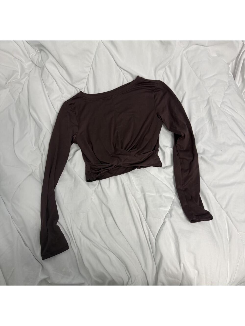 Kyodan Women’s Sz S Plum Long Sleeve Ultra Soft Twist Front Cropped Top Tee